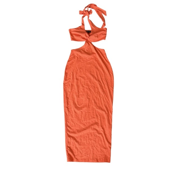 Halter Bodycon Maxi Dress Orange Womens L - Picture 1 of 4